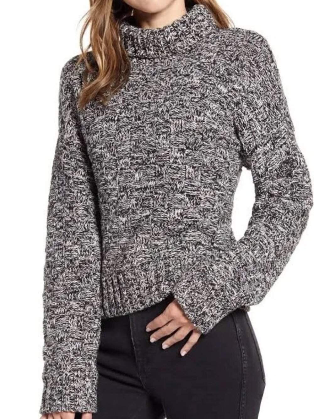 Rebecca Minkoff Black White Turtleneck Marled Sweater